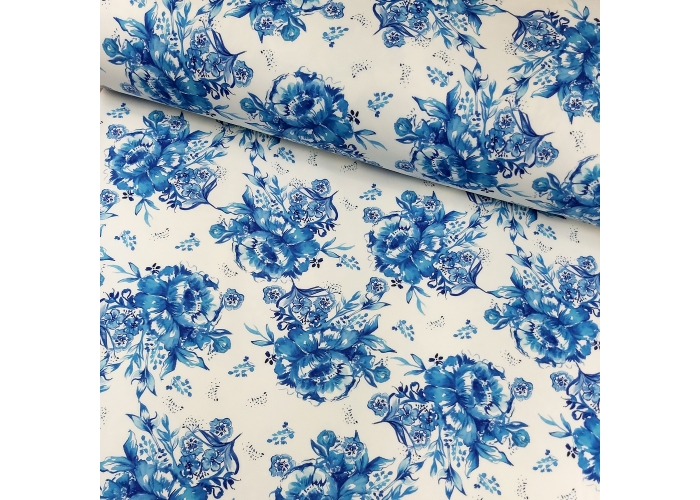 Tkanina BARBI MARCHIANO -  niebieskie kwiaty 220g/m²/145cm